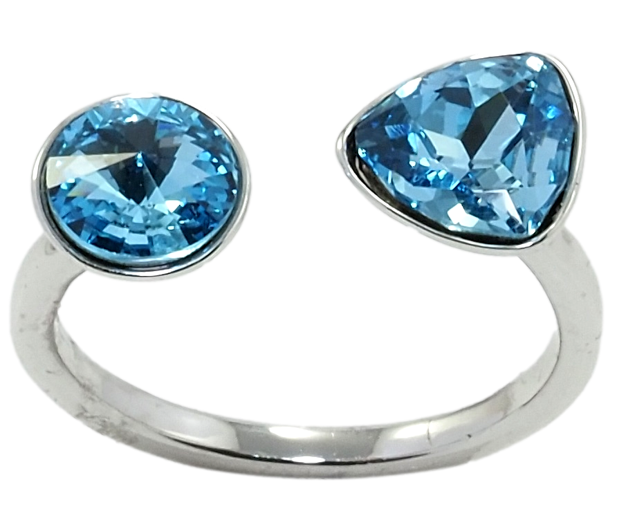 

Кольцо Xuping Родий с кр-ми Swarovski "Два кристалла Aquamarine" р.16-17