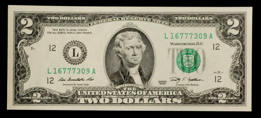 

Банкнота США 2 доллара 2009 г. Пресс