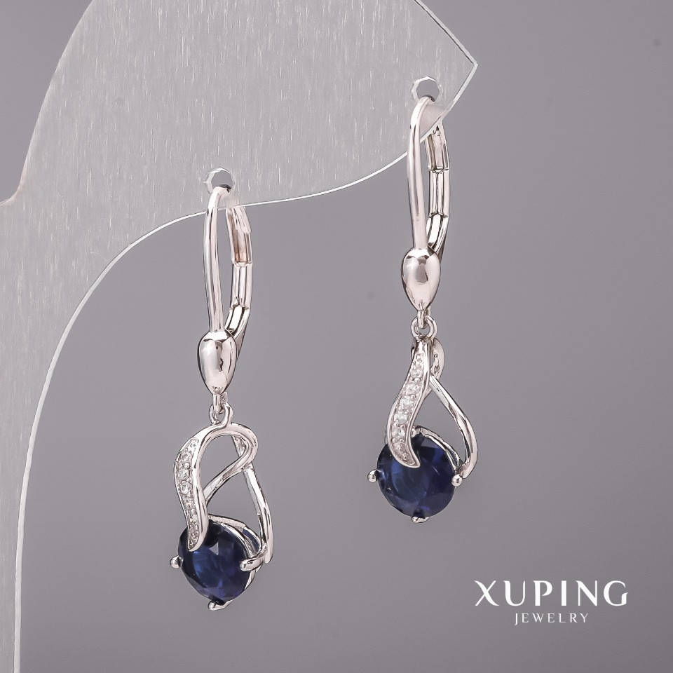 

Серьги Xuping с синими камням 8х33мм Родий