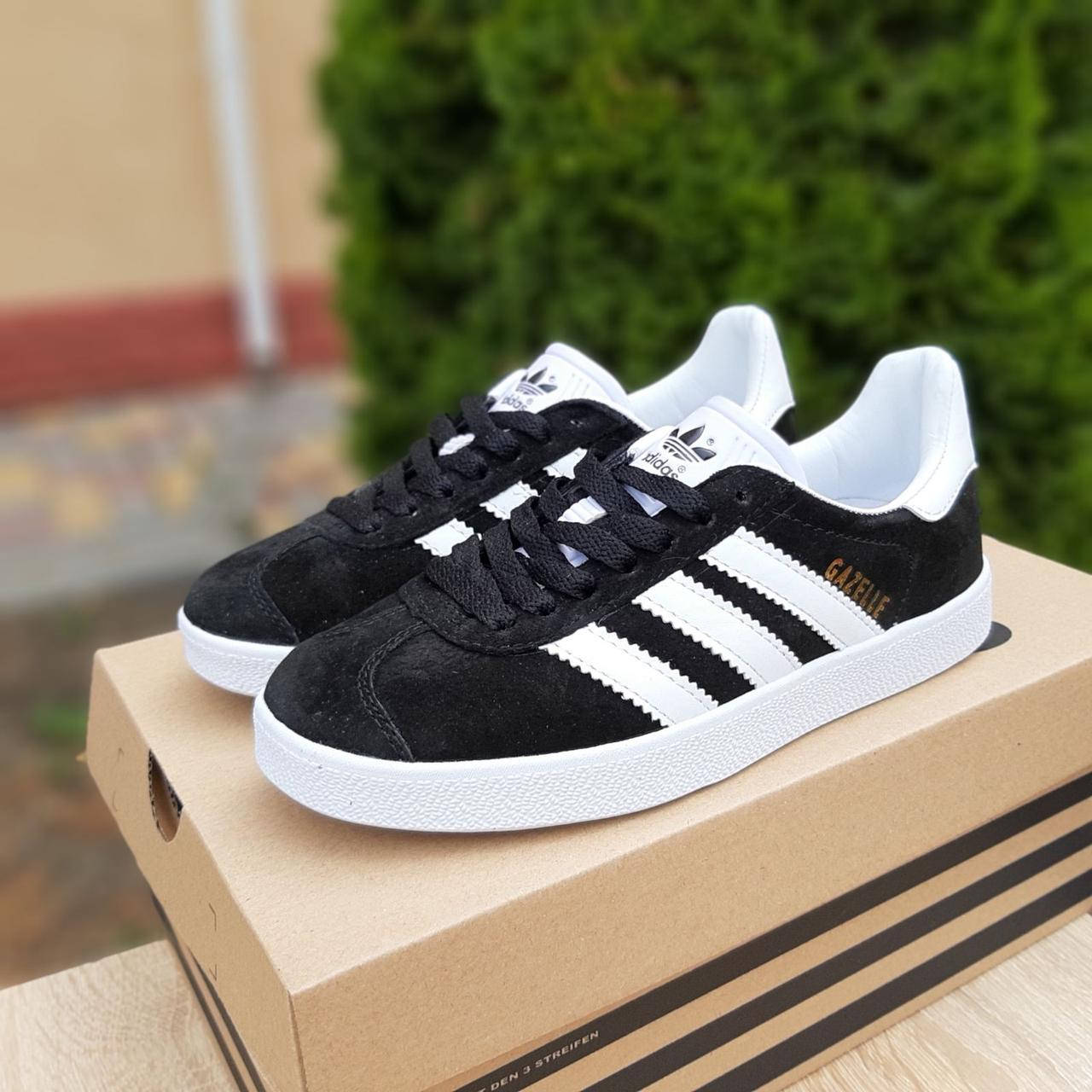 

Кеды женские Adidas Gazelle замша удобные качественные кеды в стиле адидасы на шнуровке черные, Черный