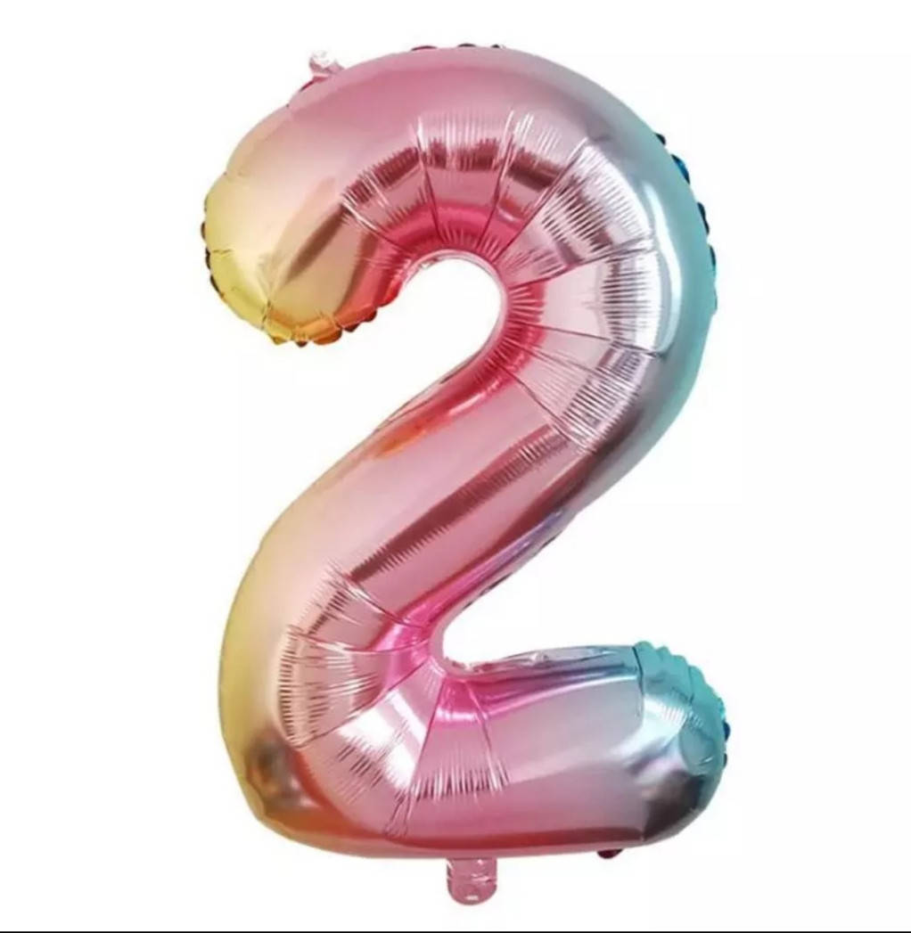 

Шар цифра "2" (Радужная) фольгированная "32" (76 см), Разные цвета