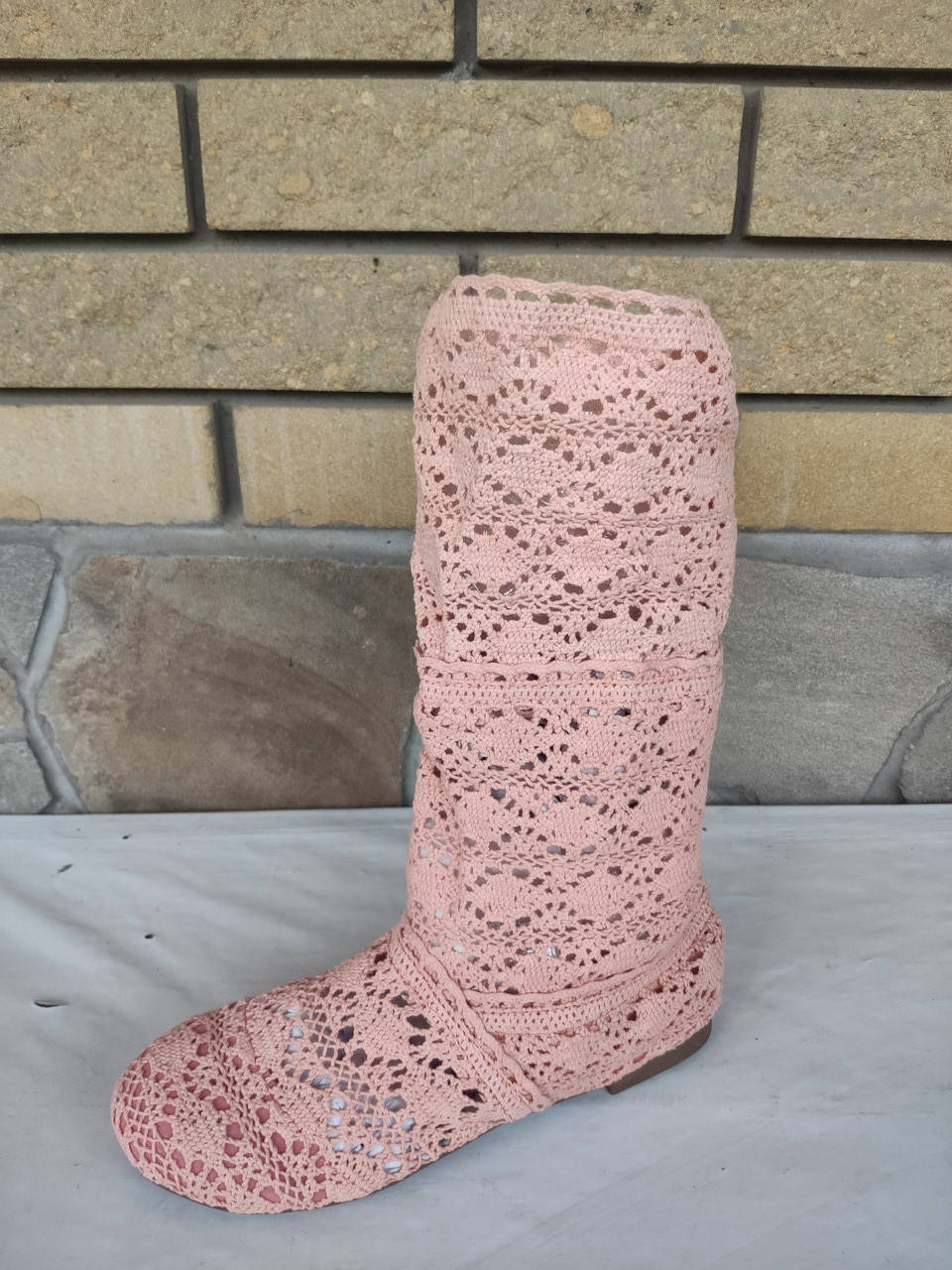 

Сапожки женские летние вязаные модные PRINT 37, персиковый