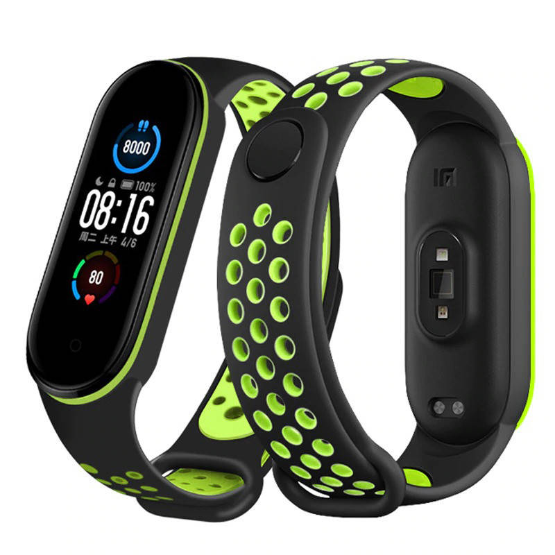 

Ремешок Double Color Strap для Xiaomi Mi Band 5 / 6 Black-Lime
