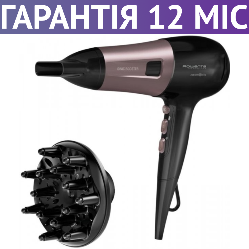 

Фен Rowenta Powerline, 2 насадки концентратор и диффузор, черный (Ровента)