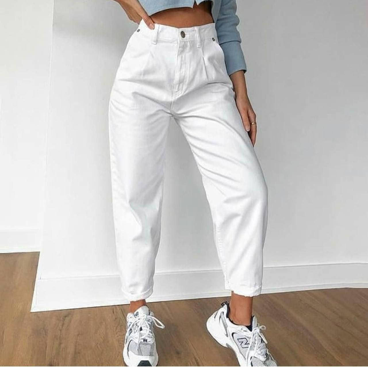 

Женские джинсы белые 5663 МОМ слоучи SLOUCHY Турция 30