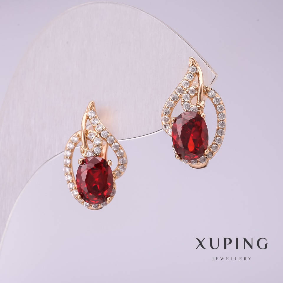 

Серьги Xuping с камнем цвет красный 18х10мм позолота
