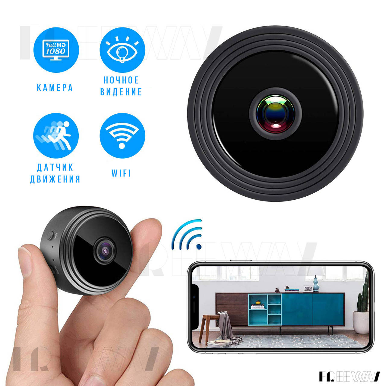 

Беспроводная мини камера видеонаблюдения с записью для дома WiFi IP Mini A9 1080p Черная