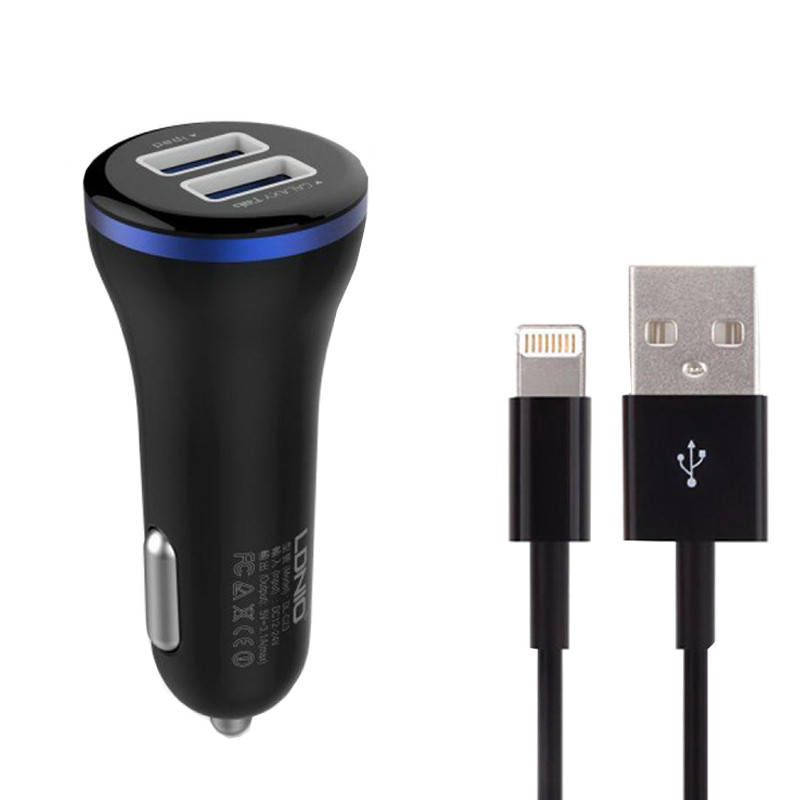

Автомобильная зарядка 2USB LDNIO (3.1A) Black + USB Cable iPhone 5 (DL-C23), Черный