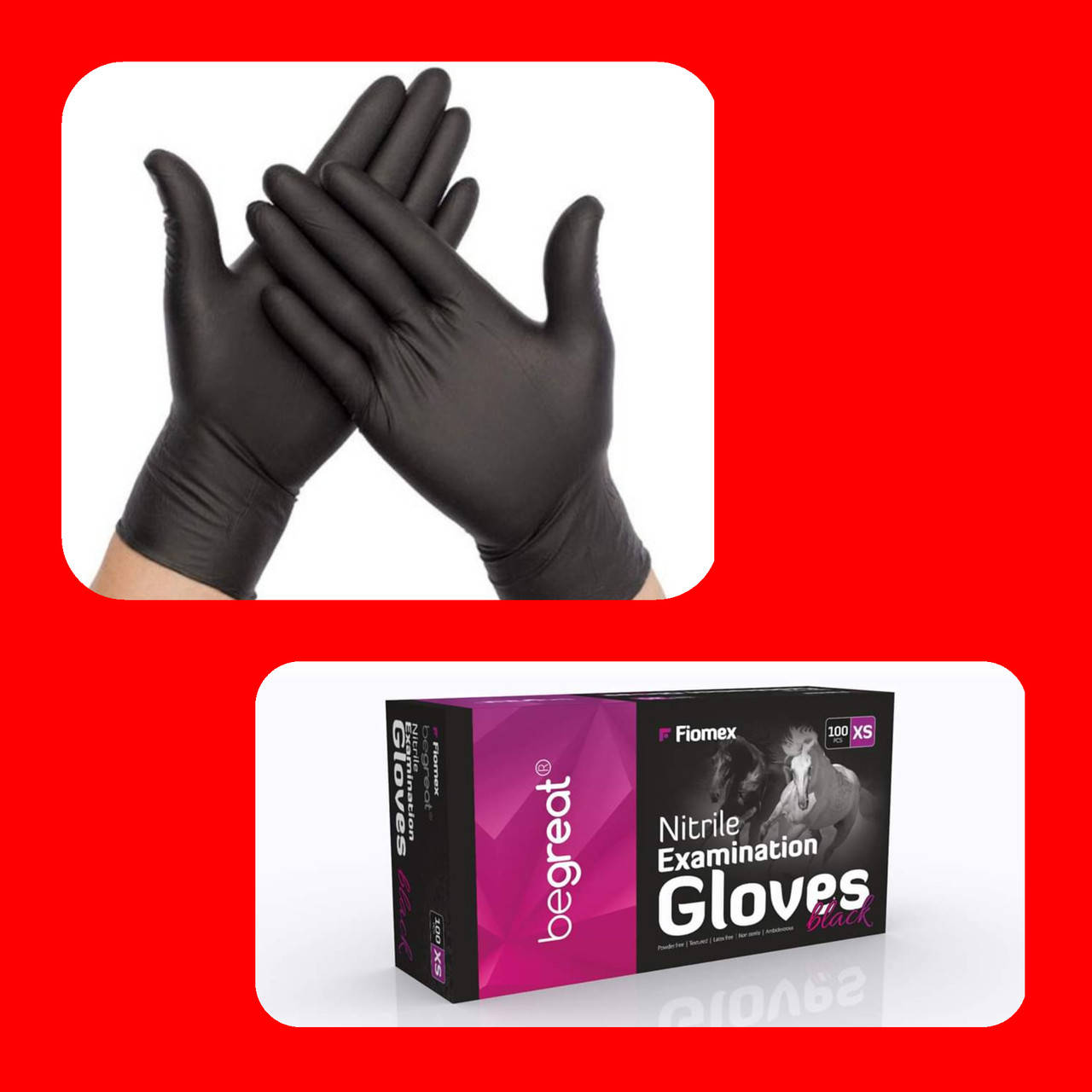 

Рукавички,нітрилові,чорні Begreat(Fiomex)100шт./уп, Черный