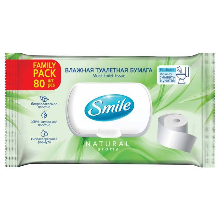 

Влажная туалетная бумага для взрослых с клапаном 80 шт Family Smile
