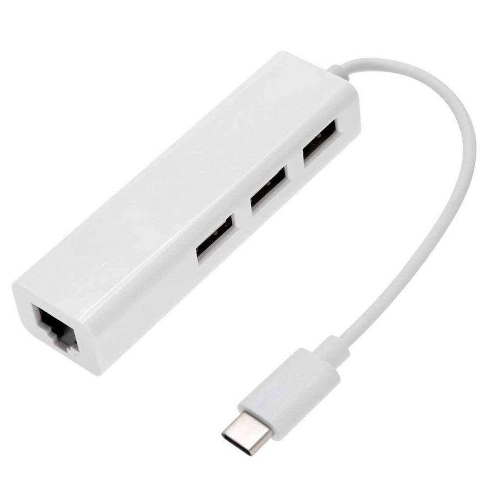 

Переходник USB Type-C to Ethernet LAN+3 USB Adapter для MacBook / RJ45 + HUB