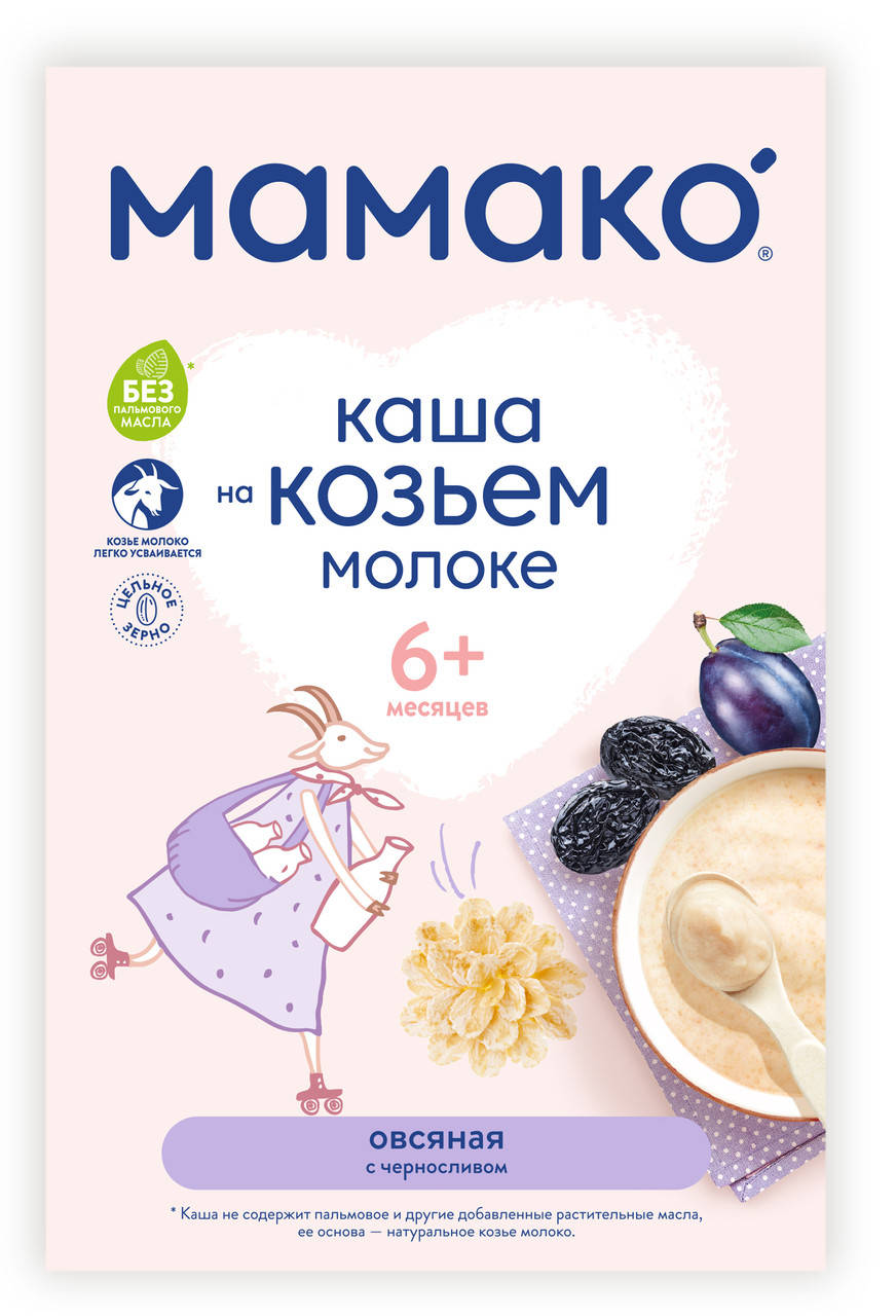 

Каша молочная овсяная с черносливом на козьем молоке Мамако, 200г