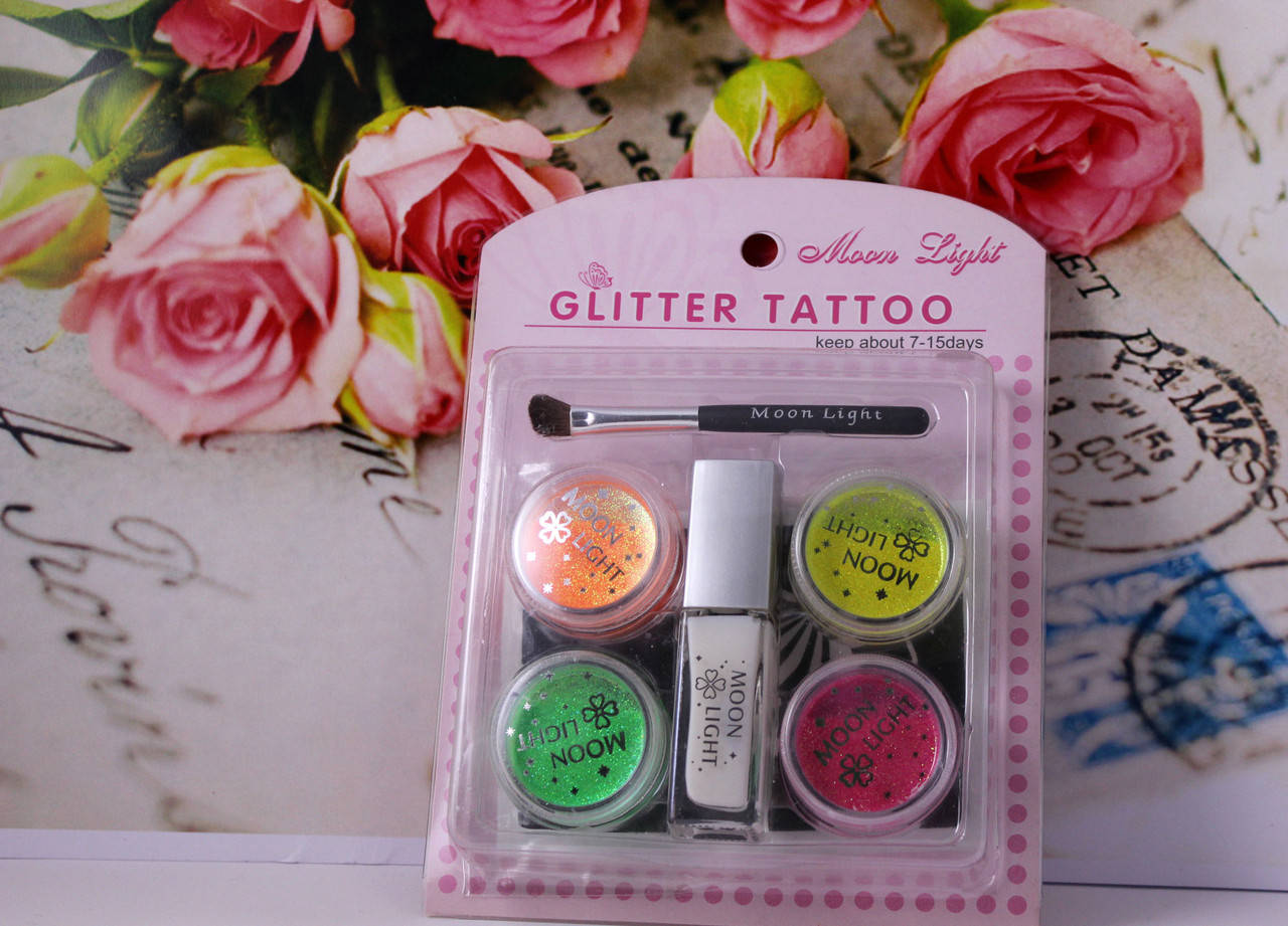 

Набор временных цветных тату на тело GLITTER TATTOO с блестками для аквагрима и трафаретами