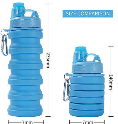 

Силиконовая складная спортивная бутылка Голубая 500 мл