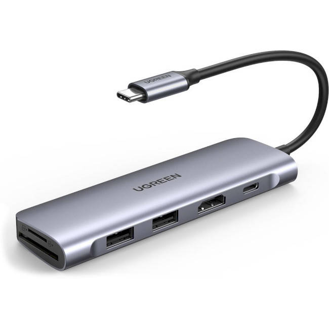 

Многопортовый адаптер концентратор UGREEN 6-in-1 USB-C PD Adapter with 4K HDMI Space Grey (CM195)