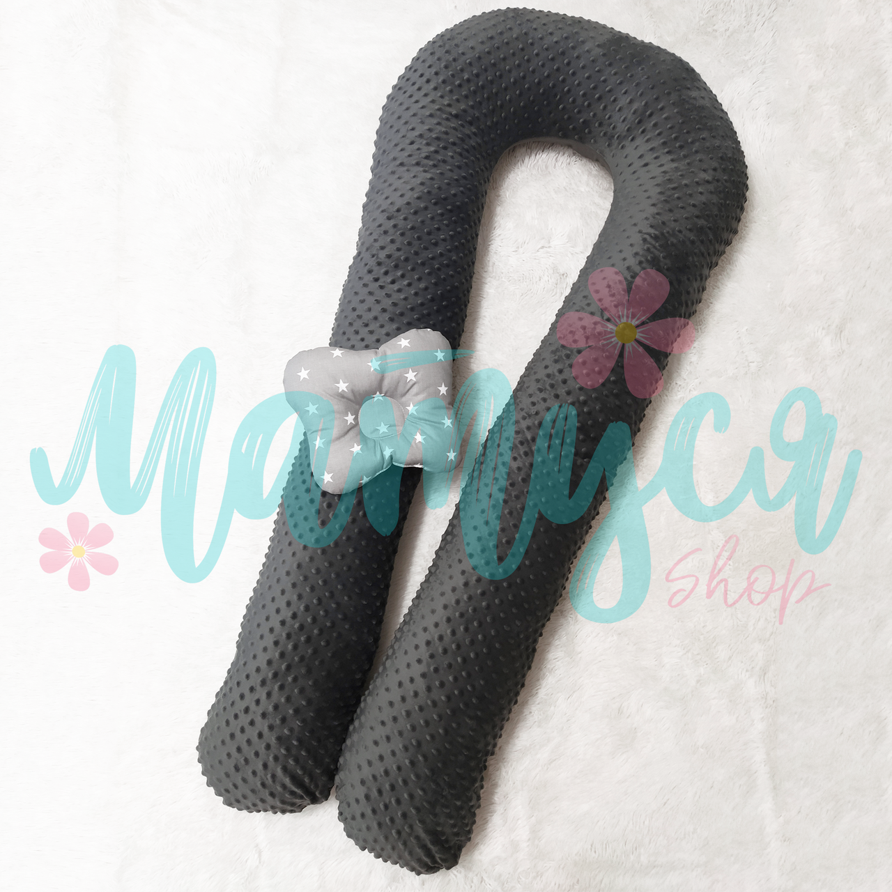 

Подушка для беременных и кормления "обнимашка, подкова, u-образная" - Мраморный плюш и серый хлопок