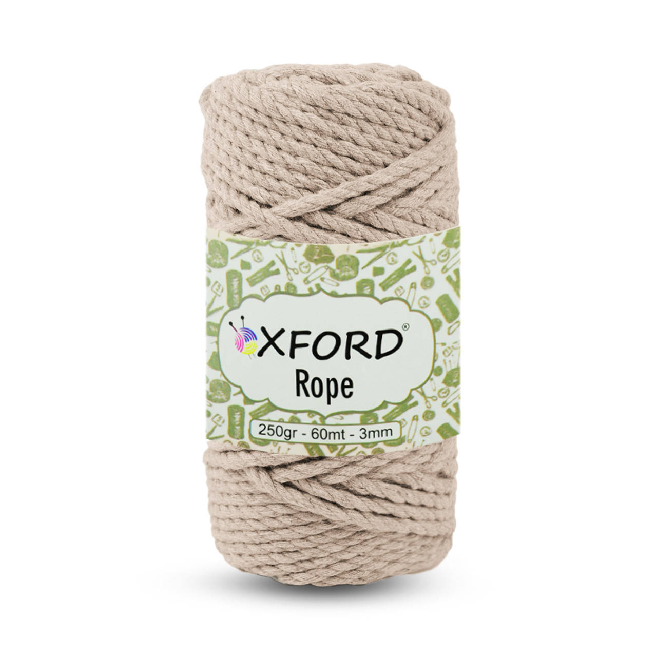 

Бавовняний шнур макраме кручений ОXford Rope. Латте. 250 м, 60 м, 3 мм