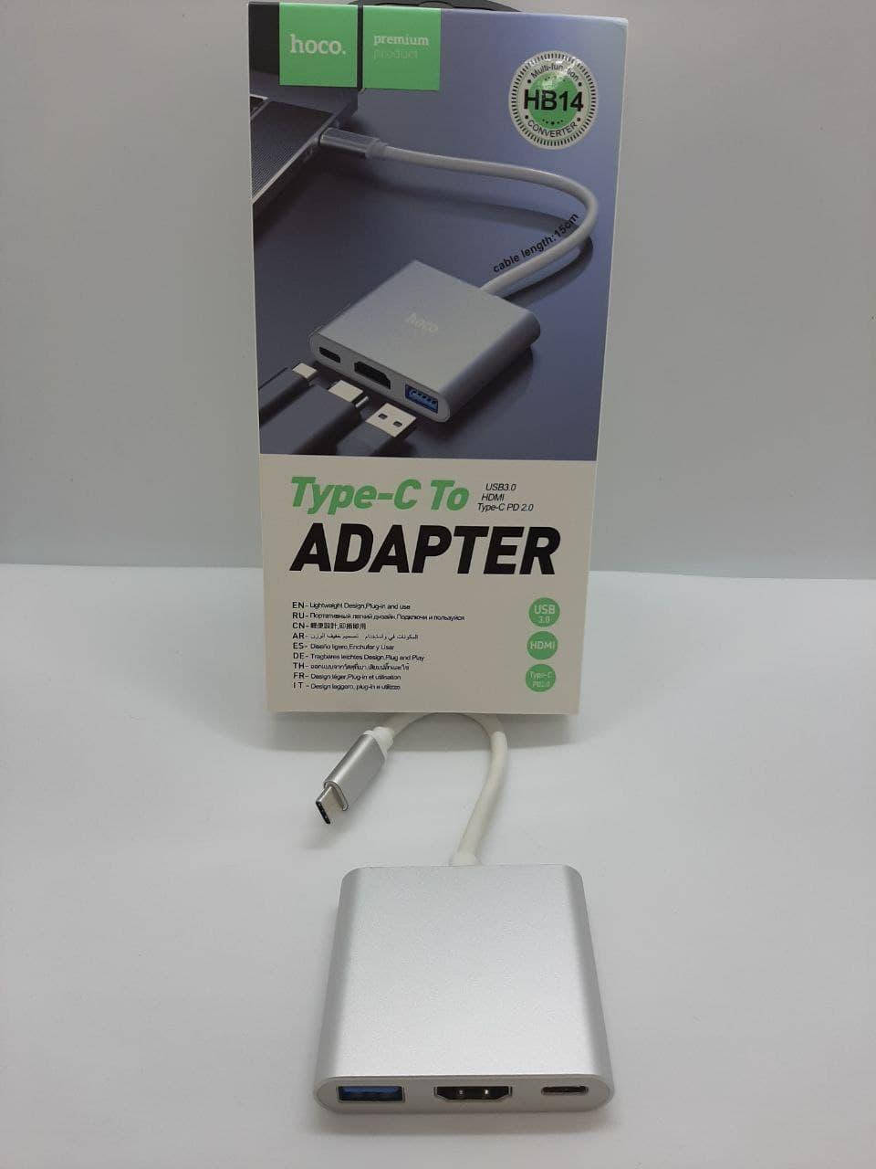 

Адаптер с TYPE-C на TYPE-C, HDMI и USB 3.0. HOCO HB14