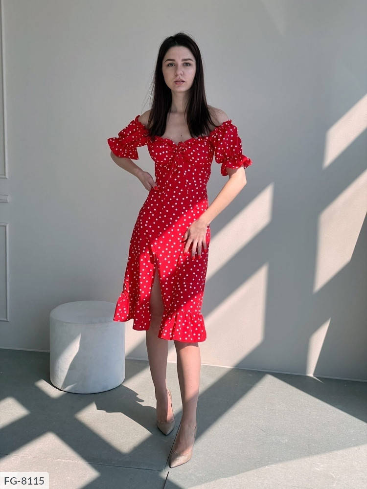 

Платье миди в горошек 165487 46/48, Красный