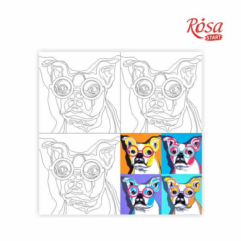 

Холст на картоне с контуром, «Pop Art Dog», 30*30, хлопок, акрил ROSA START
