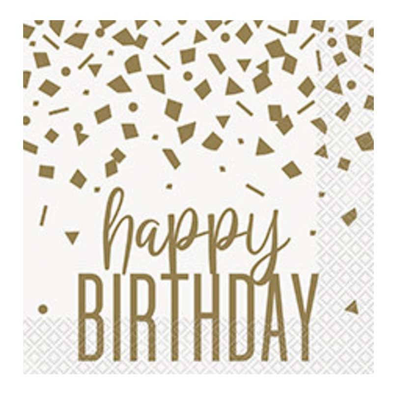 

Салфетки Happy Birth белые в золотой конфетти 16 шт/уп 748325