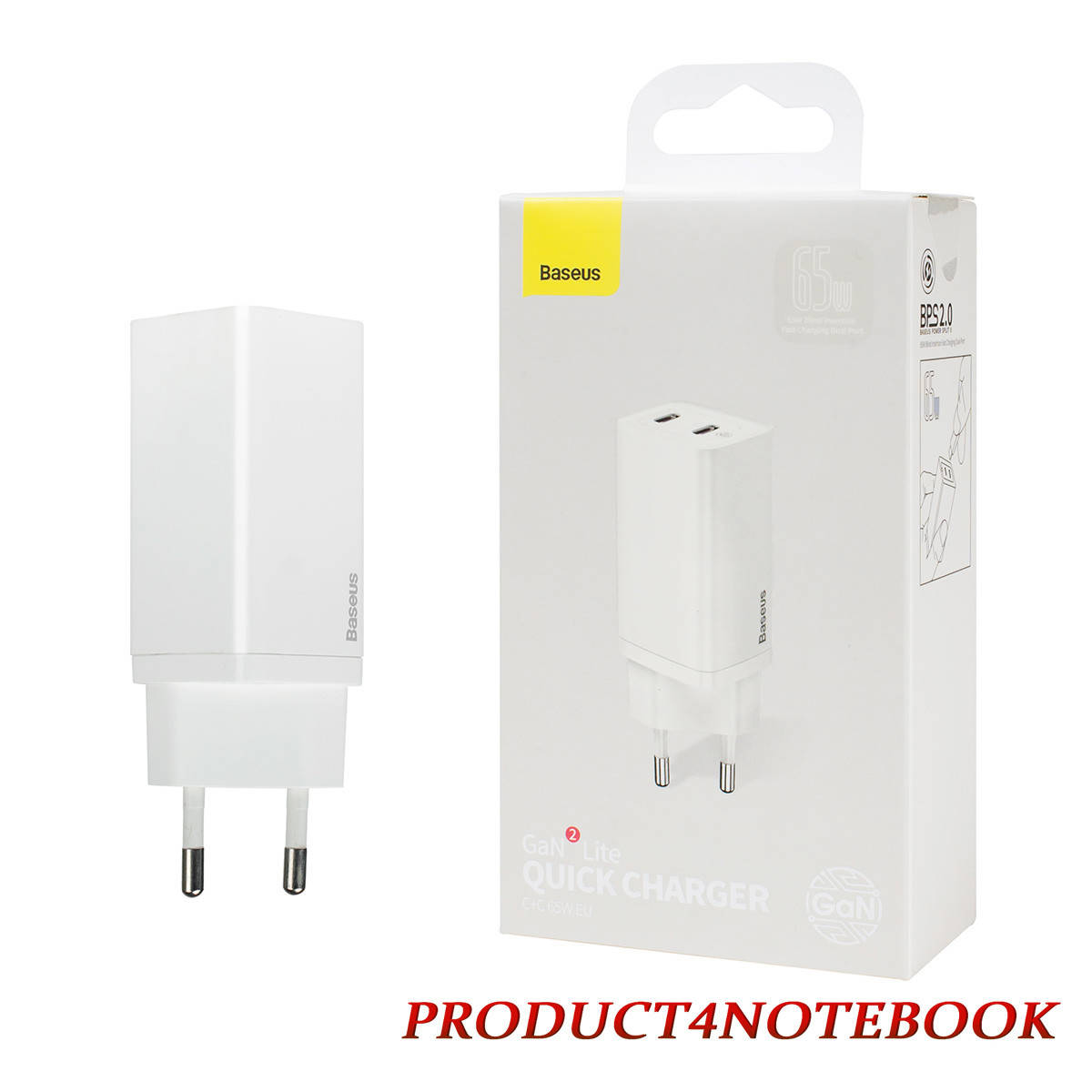 

Зарядное устройство Baseus GaN Lite Quick Charger C+C 65W EU White, Белый