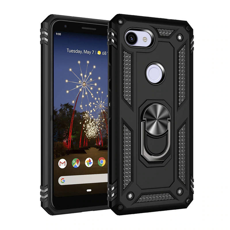 

Противоударный чехол с кольцом подставкой для Google Pixel 3a XL черный матовый