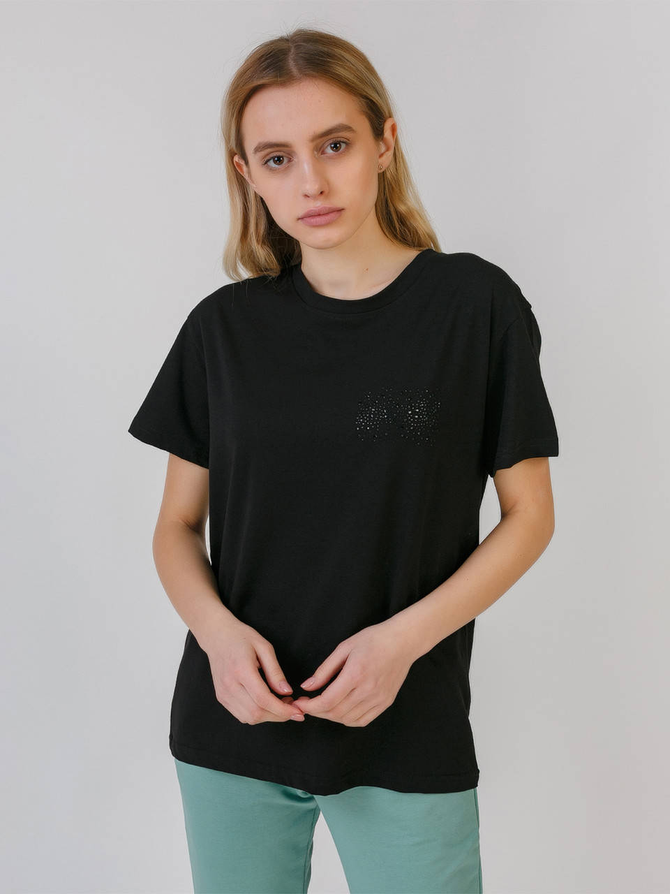 

Женская футболка однотон с дизайном "камушки" 0231 Черный M