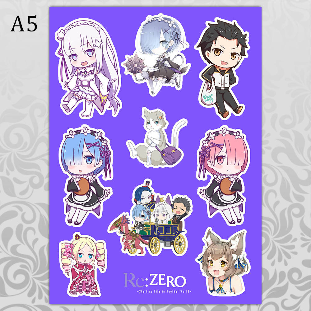 

Стикеры Аниме Re Zero без порезки, Разные цвета