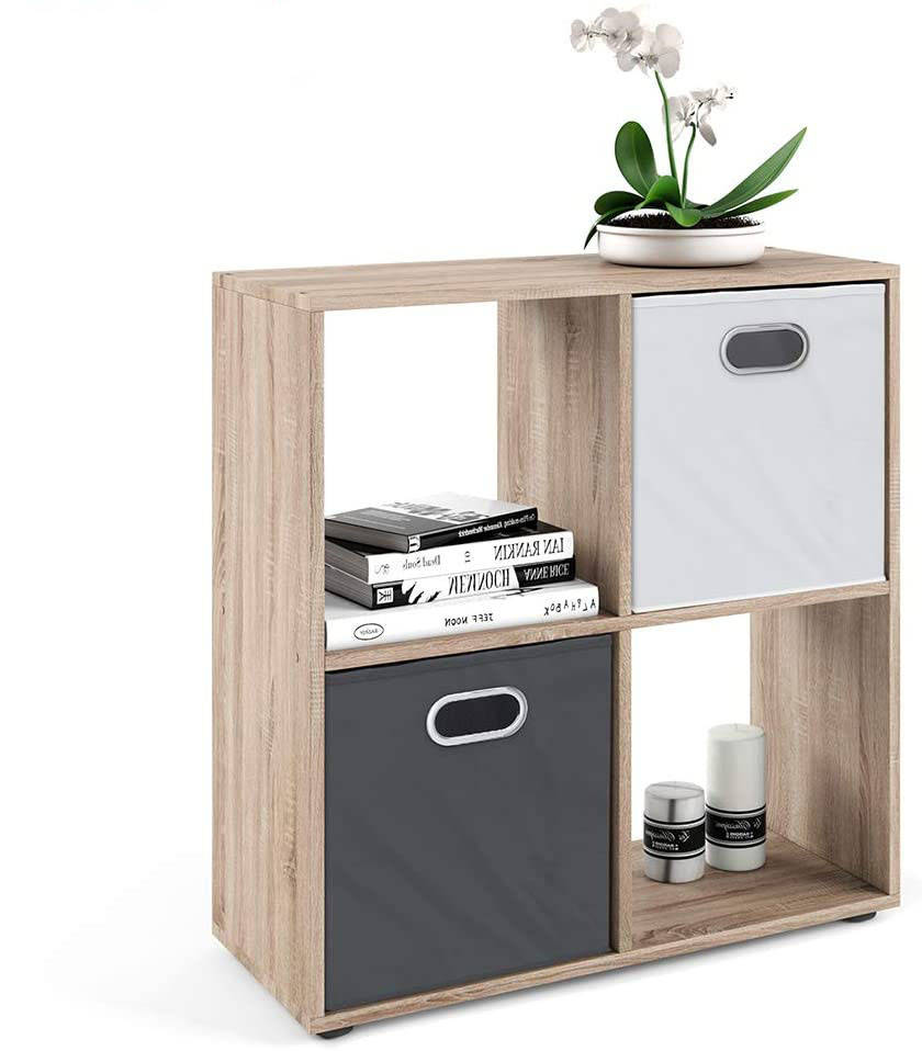 

Стеллаж для дома, перегородка, книжный шкаф из ДСП 4 открытых отсека, Дуб Сонома, Бежевый