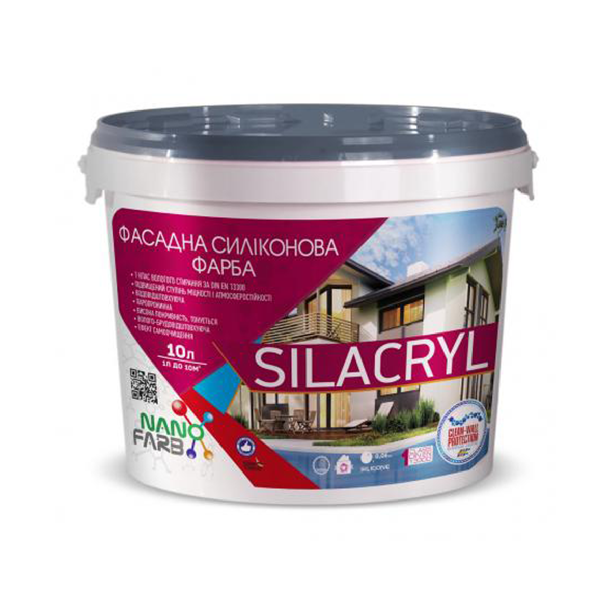 

Фасадная силиконовая краска NanoFarb Silacryl матовая 10л, Белый
