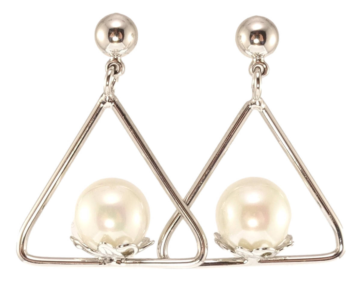 

Серьги Xuping Родий подвески на гвоздиках (пусеты) "Треугольники с жемчужинами"