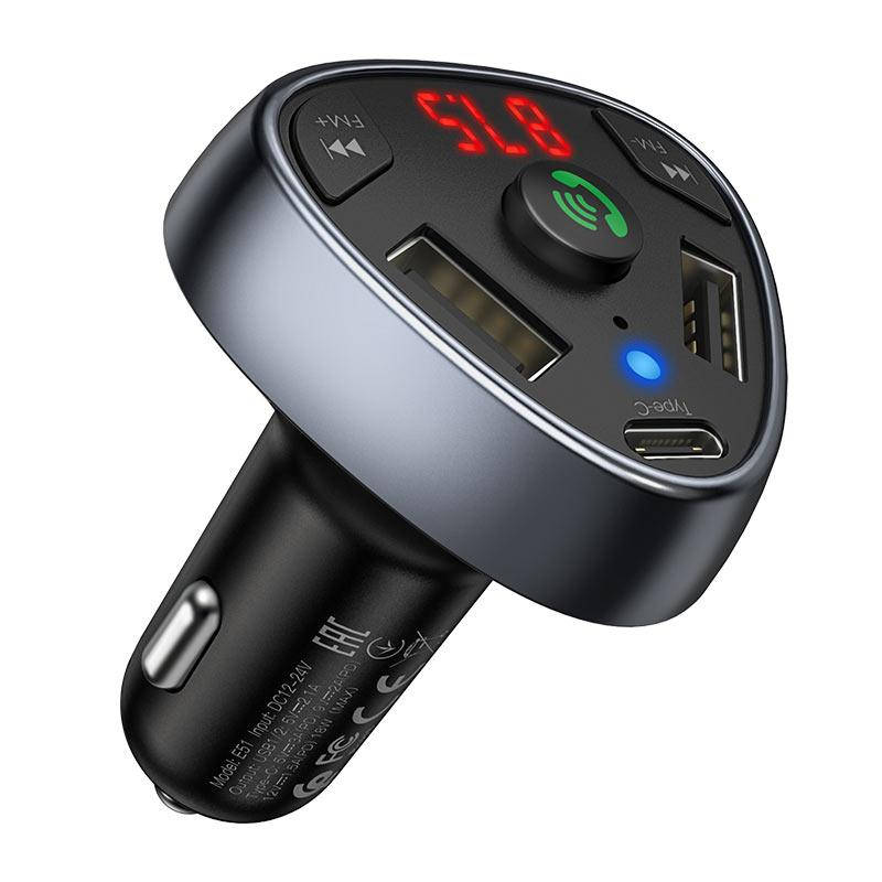 

FM-трансмиттер Hoco E51 Road treasure car BT FM transmitter Black