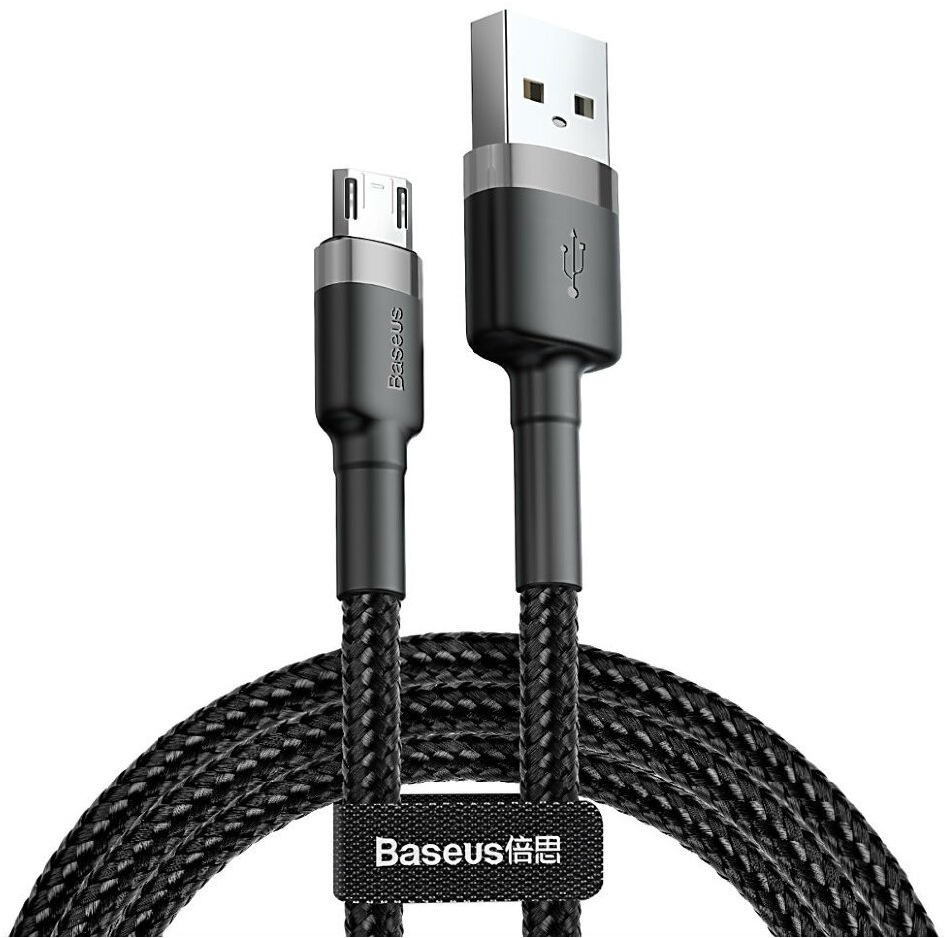 

Кабель Baseus Cafule Micro USB 2.4A (1m), Gray/Black, Gray/Black, (CAMKLF-BG1)