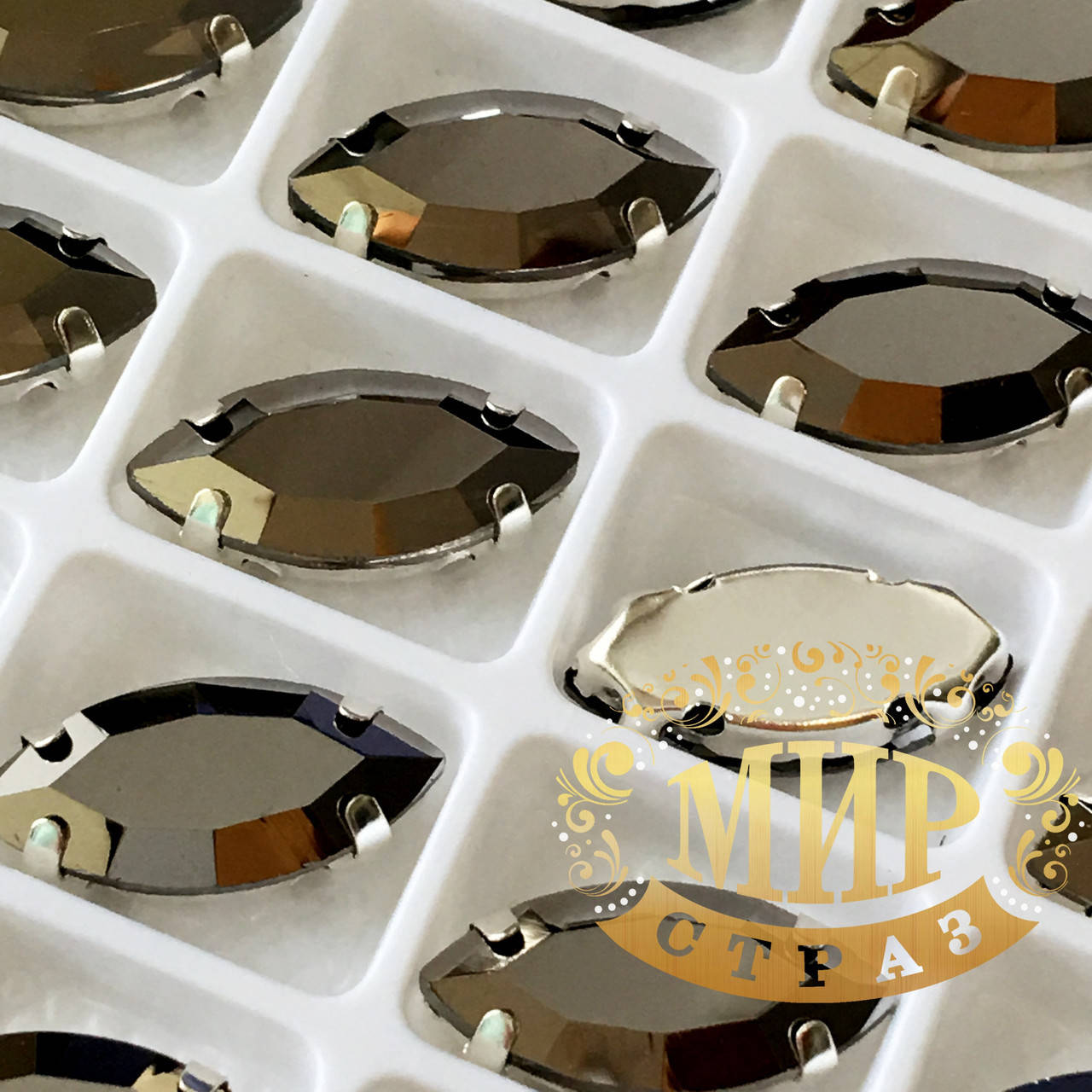 

Камни в цапах Лодочка 9х18мм Цвет Hematite, Белый