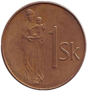 

Мадонна с младенцем. Монета 1 крона. 1993 год, Словакия. (БЕ)