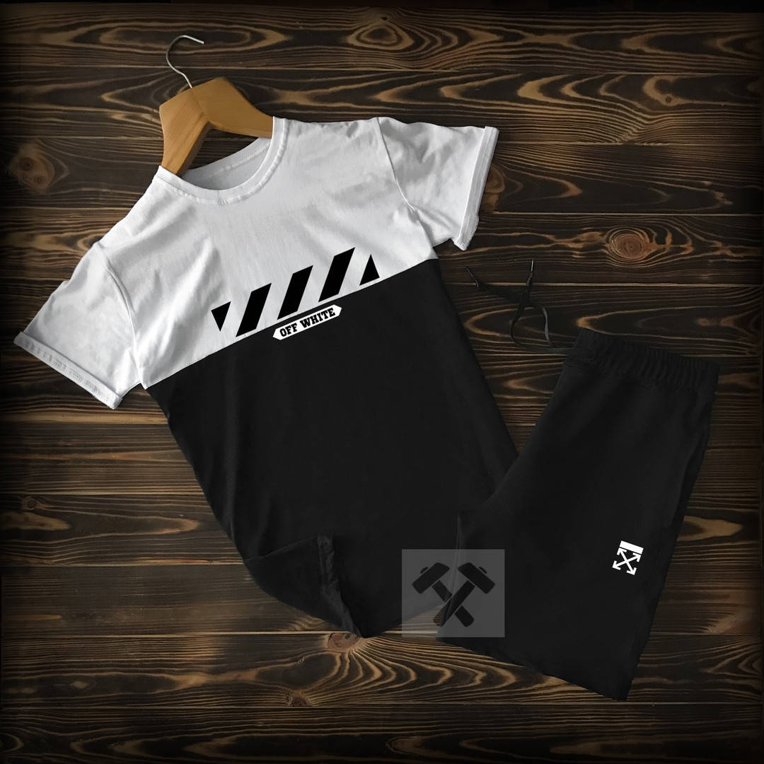

Мужская футболка с принтом OFF White | Футболка летняя мужская ЛЮКС качества Белый с черным, M