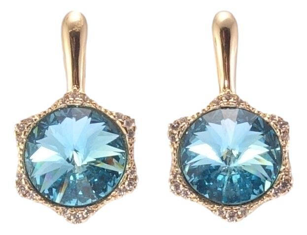 

Серьги Xuping Позолота 18K с кр-ми Swarovski английский замок "Кристаллы Light Turquoise в декоративной