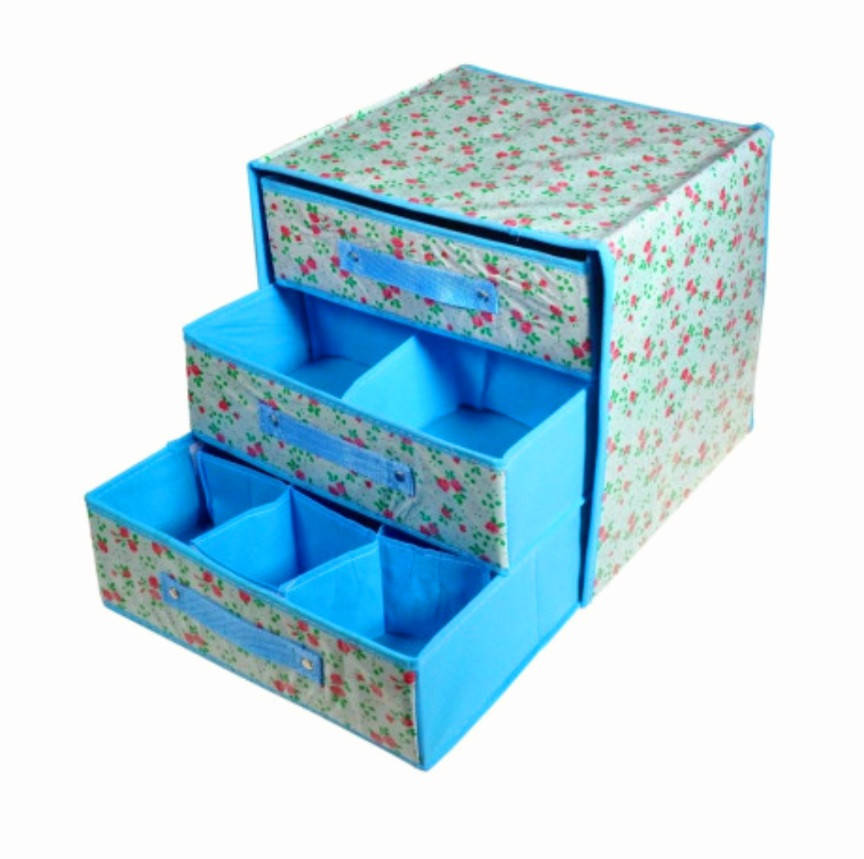 

Органайзер для хранения вещей с 3 ящиками Голубой