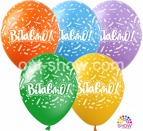 

Латексные воздушные шары Show с надписью Вiтаємо, 12" 30 см, 10 шт, Разные цвета