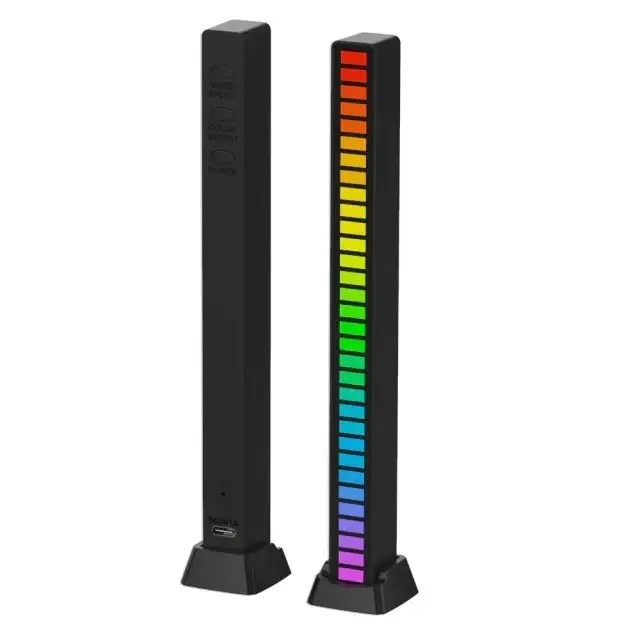

RGB LED эквалайзер реагирует на звук с микрофоном и аккумулятором 18см - Черный