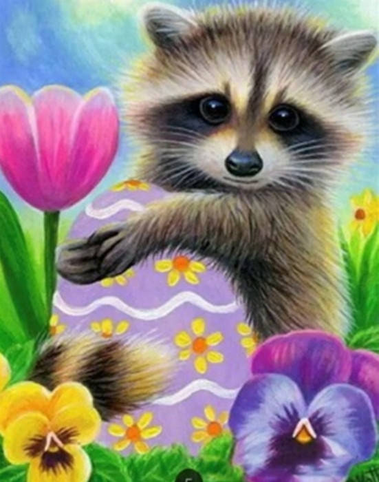 

Алмазная вышивка. Картина на картоне "Енотик и весна" , размер 21х25