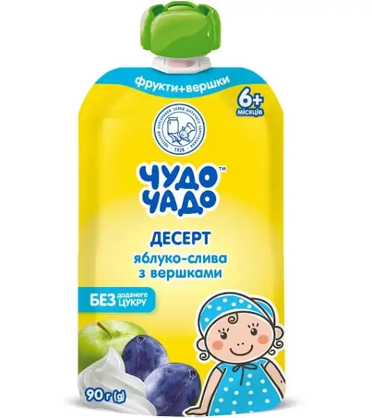 

Пюре Чудо-Чадо 90 г (Пауч) Десерт яблучно-сливовий з вершками
