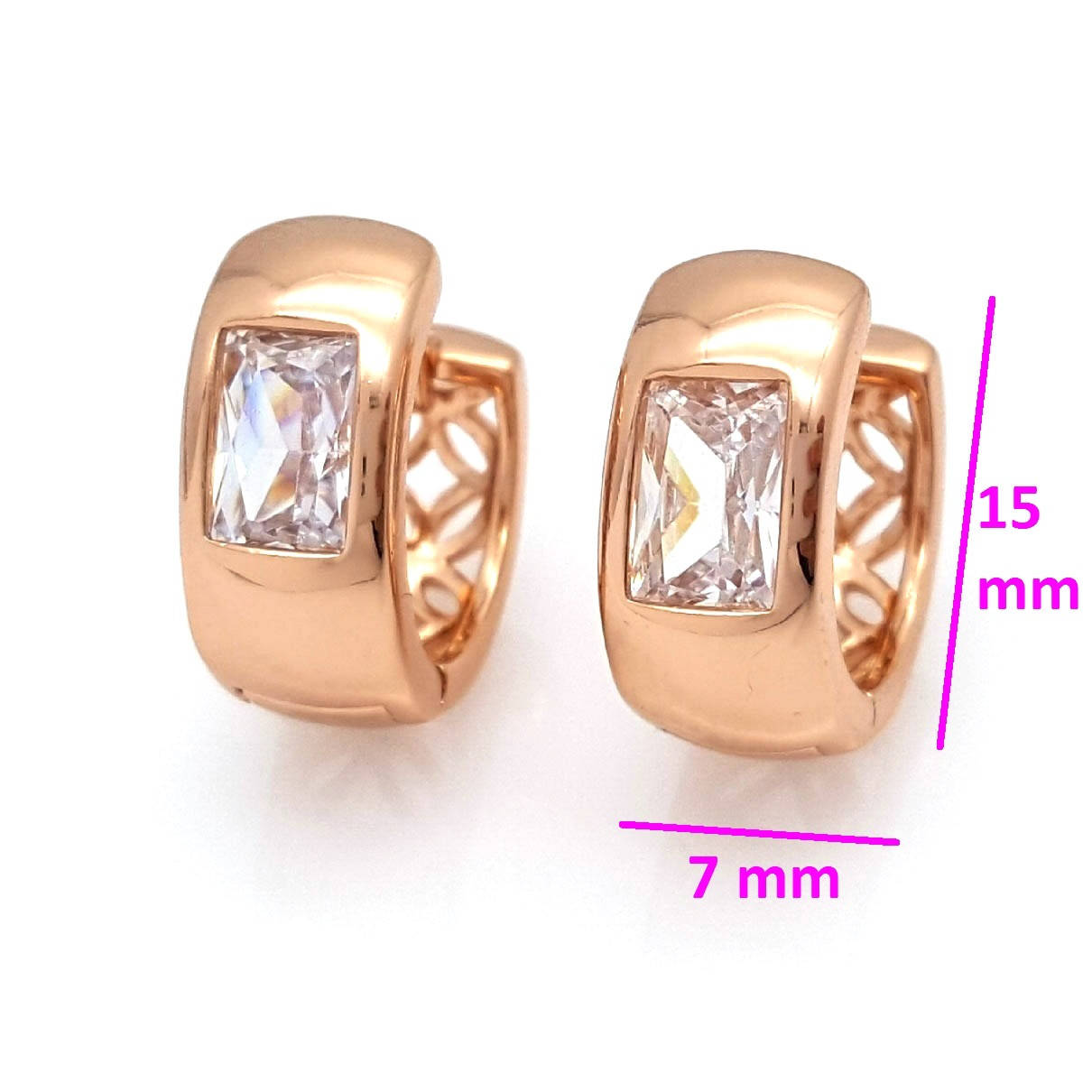 

Серьги, Колечки, с прямоугольным цирконием, позолота Xuping, 14К
