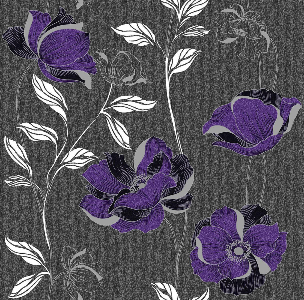 

Обои бумажные Континент Есения сиреневые цветы серебро темно-серый фон 1275