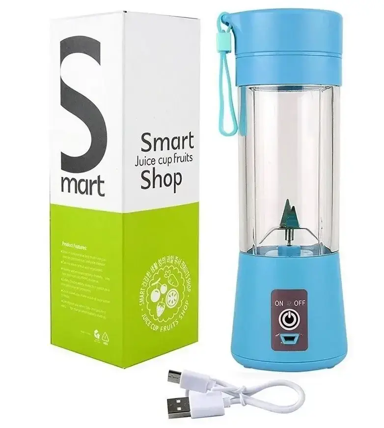 

Портативный мини блендер шейкер Juice Cup для смузи объем 380мл, синий, USB, скорость 15000об/мин, блендеры
