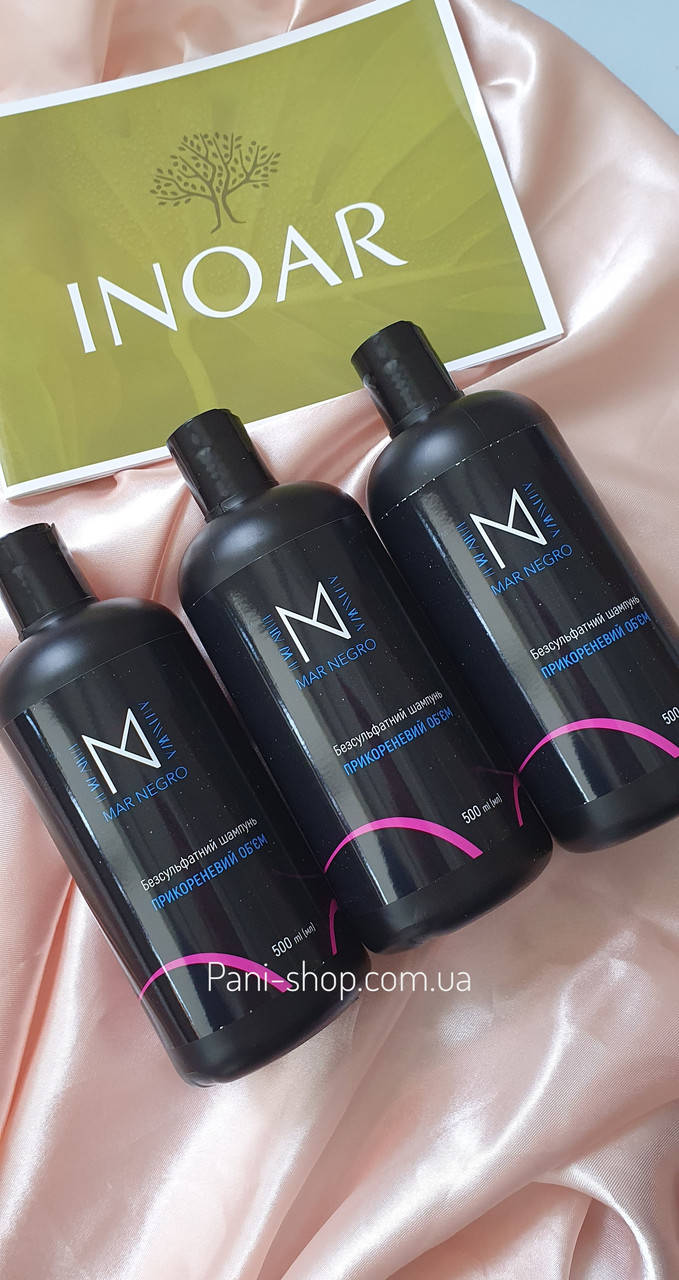 

Безсульфатный шампунь Прикорневой объем Иноар МАР НЕГРО, детокс черного цвета, 500 мл