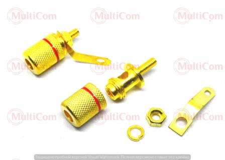 

01-04-051RD. Гнездо акустическое "Banan" монтажное 4мм, gold pin, корпус металл, золотистое, красная полоса