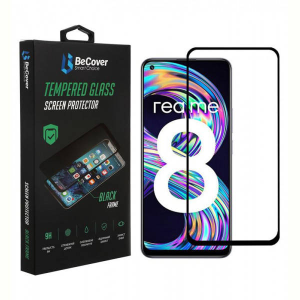 

Защитное стекло BeCover для Realme 8 Black (706657), Черный