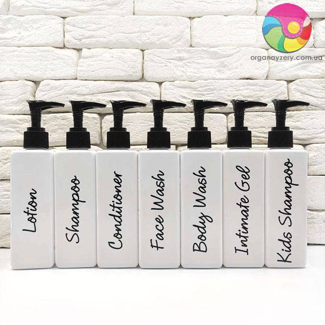 

Набор дозаторов для ванной 250 мл "Одиссея" белый пластик (7 шт.) надпись англ.